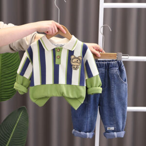Boys Striped Cotton T-shirt with Jeans Set