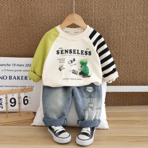 Boys Kids Pure Cotton Full Sleeve T-Shirt With jeans Three-dimensional Dinosaur