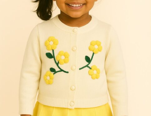 Bold N Elegant Girls Woolen Warm Embroidered Sweater Top with Midi Skirt Winter Party Dress for Girls