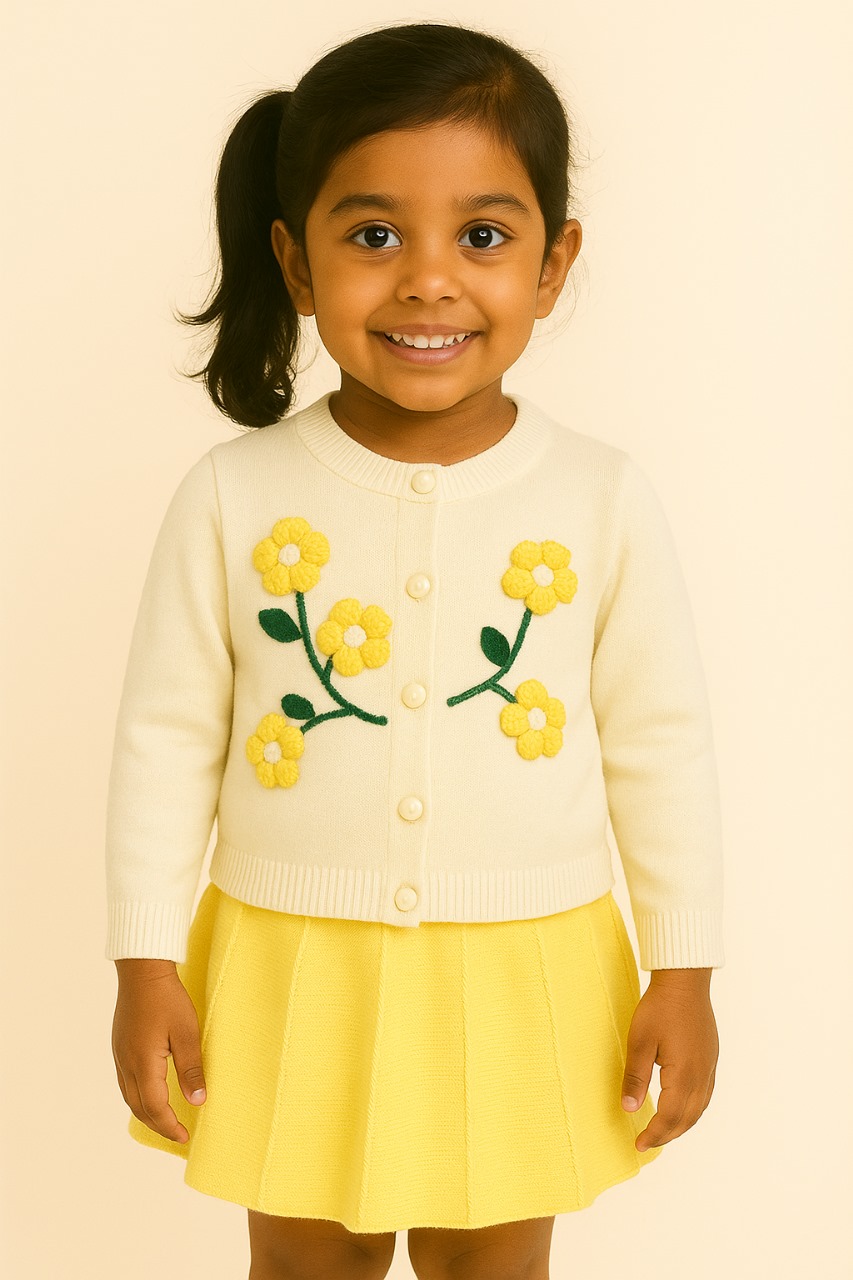 Bold N Elegant Girls Woolen Warm Embroidered Sweater Top with Midi Skirt Winter Party Dress for Girls