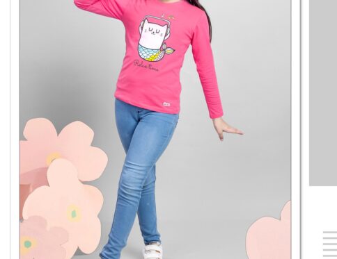 Regular Fit Full Sleeves Printed Cotton T Shirt for Girls |