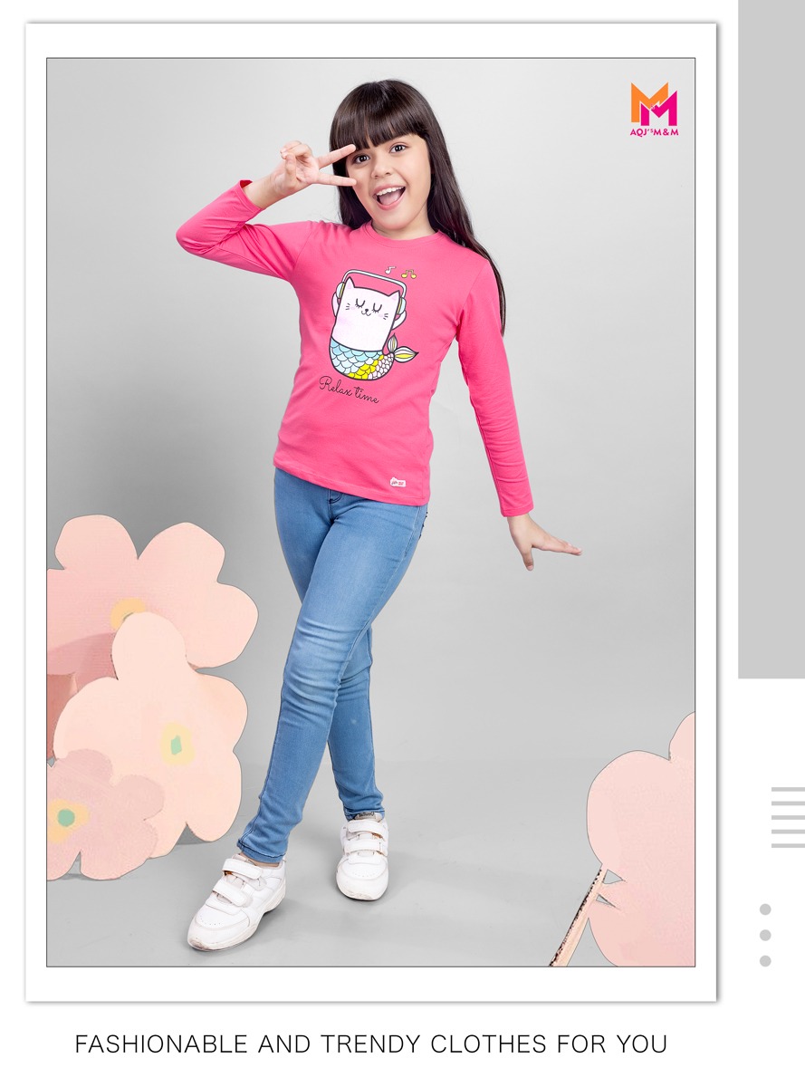 Regular Fit Full Sleeves Printed Cotton T Shirt for Girls |