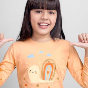 Orange t-shirt for Girl Graphic Print Regular length Round neck Long sleeves
