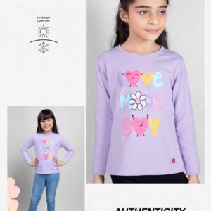 Indigo Color t-shirt for Girl Graphic Print Regular length Round neck Long sleeves