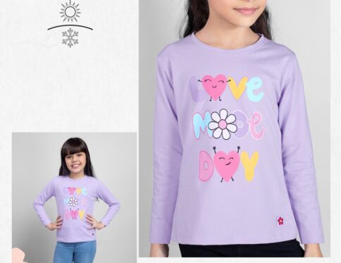 Indigo Color t-shirt for Girl Graphic Print Regular length Round neck Long sleeves