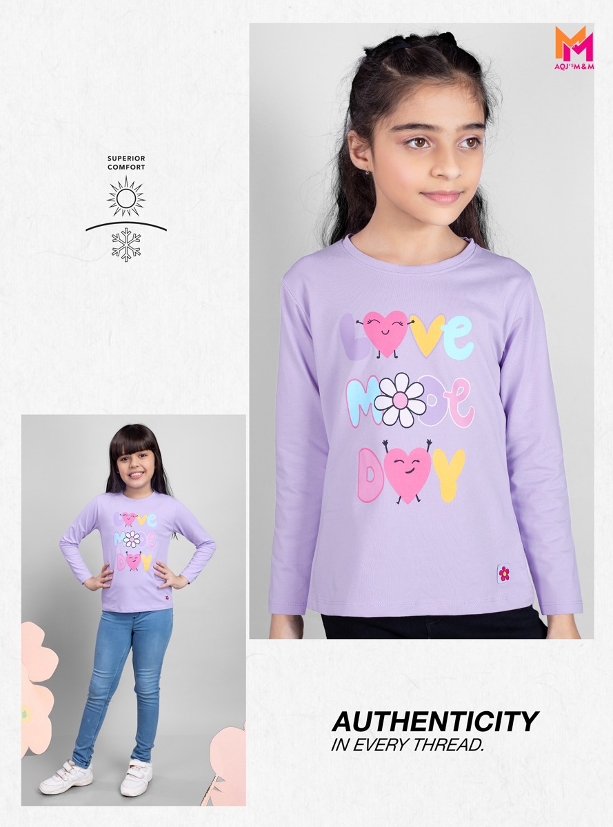 Indigo Color t-shirt for Girl Graphic Print Regular length Round neck Long sleeves