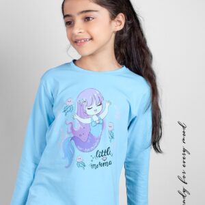 Sky Blue Color t-shirt for Girl Little Mermaid Graphic Print