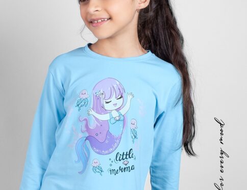 Sky Blue Color t-shirt for Girl Little Mermaid Graphic Print