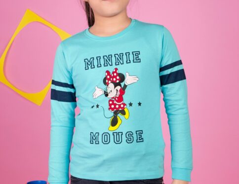 Say Blue color Girls Cotton Blend Regular Fit Minnie Mouse Printed Round Neck Full Sleeve
