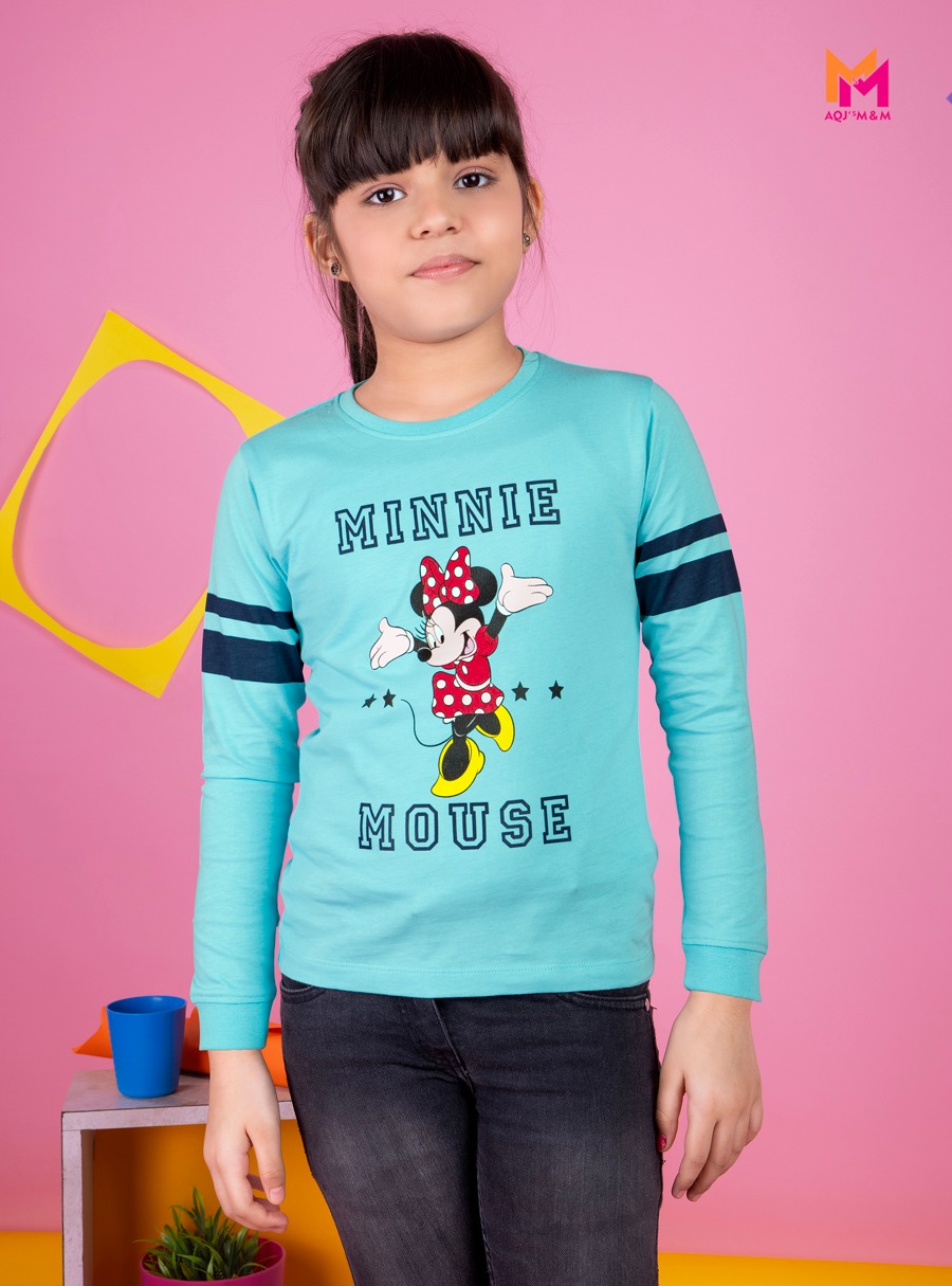 Say Blue color Girls Cotton Blend Regular Fit Minnie Mouse Printed Round Neck Full Sleeve