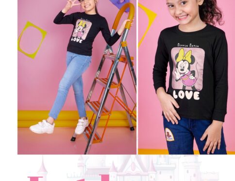 Black & pink Glitter Cotton Knit Regular Fit Minnie Mouse Printed Round Neck Full Sleeve