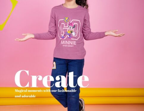 Pink Color Cotton Knit Regular Fit Minnie sport Disney Printed Regular Length Round Neck Full Sleeve