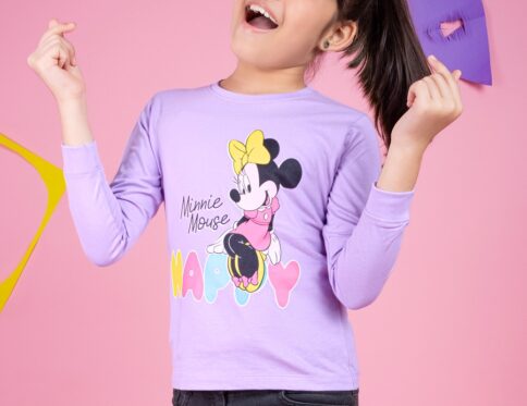 avender Color Cotton Knit Regular Fit Minnie Mouse Typography Printed Regular Length Round Neck Full Sleeve