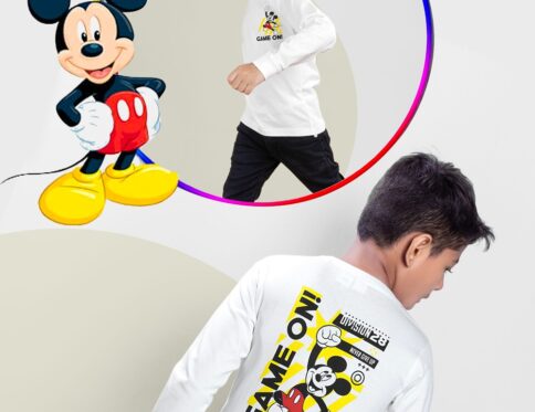 Boys White Cotton Mickey Full Sleeves Fashionable style T-Shirt