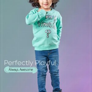 Seafoam Green Boys kids Typography Printed Front & Back Sweatshirt has a round neck long sleeves