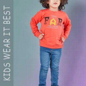 orange Boys kids Typography Printed Front & Back Sweatshirt has a round neck long sleeves Material & Care
