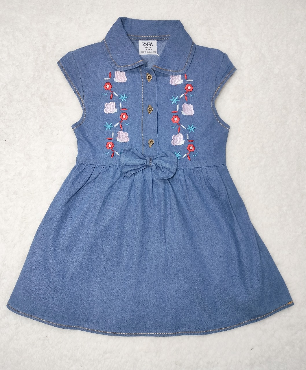 Girls Blue Embroidered Fit and Flare Dress