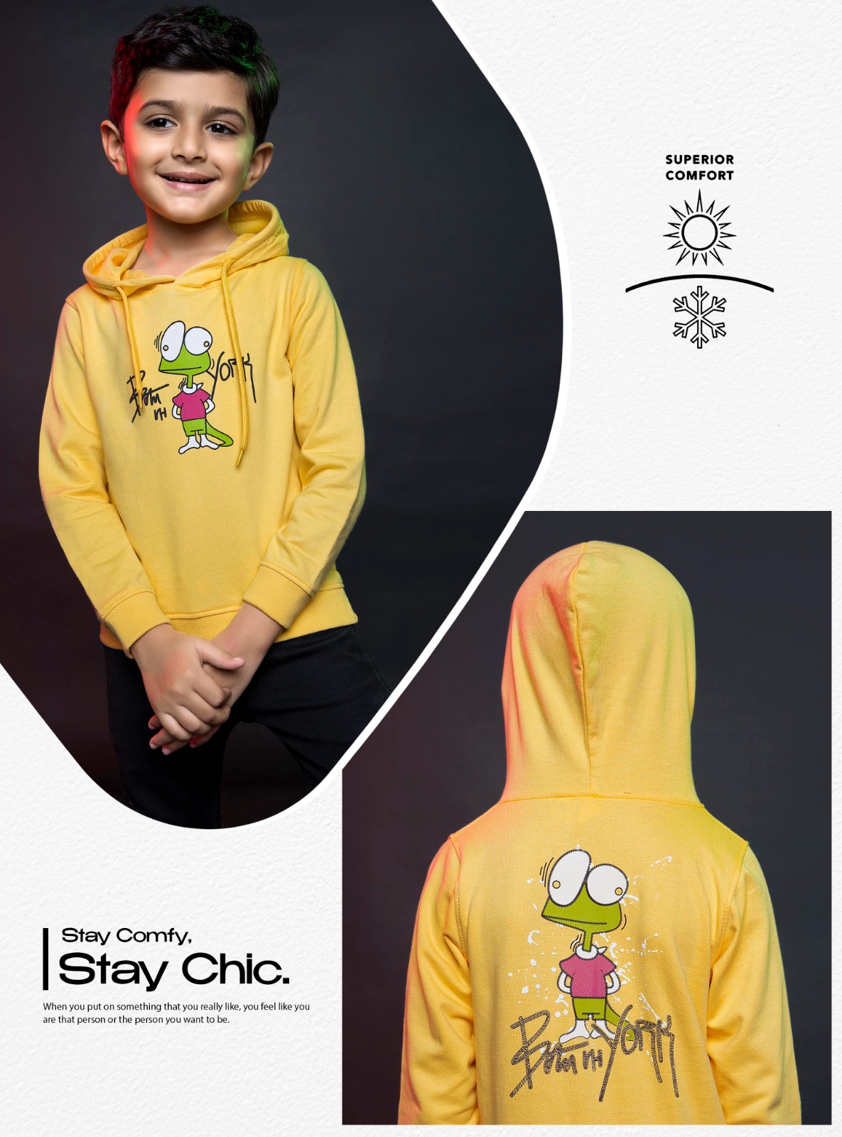 Boys Kids Printed Full Sleeves Hooded Cotton Pullover T-shirt