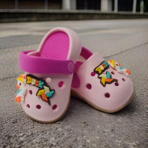 pair of Duck design crocs Rubber upper pull-on flat Cushioned footbed Patterned rubber outsole