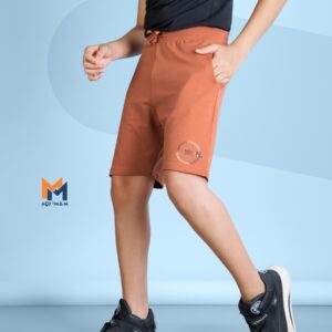 Brown solid mid-rice regular-fit shorts cotton looper has an elasticated waistband with dusty colour, 2 pockets