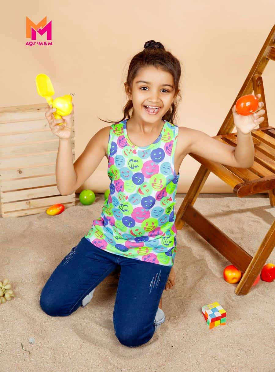 IMG-20250304-WA0048 Multi colour emoji printed regular tank top Solid Round neck, Top no sleeves Knitted