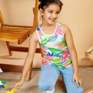 m&m girls tank top sleeveless Round neck flower printed cotton