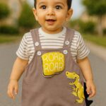 dinosaur printed dungarees