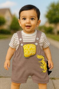 dinosaur printed dungarees