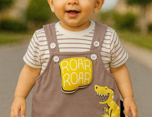 dinosaur printed dungarees