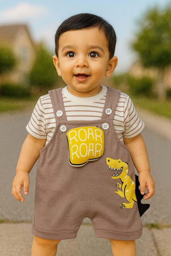 dinosaur printed dungarees